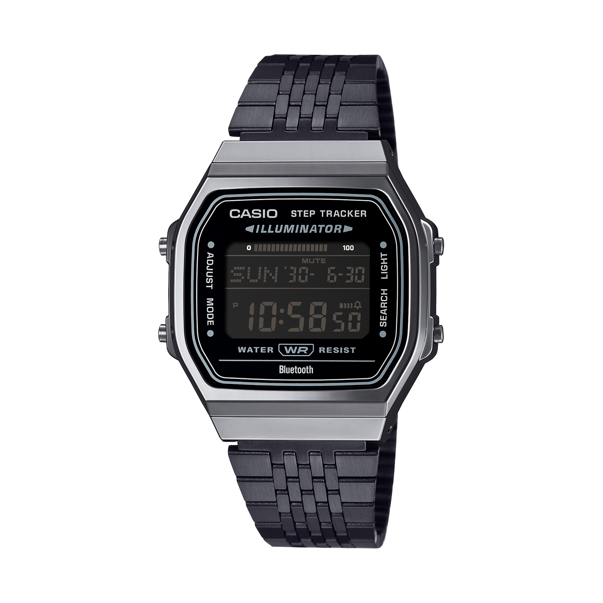 CASIO VINTAGE Mod. BLUETOOTH® SMARTPHONE LINK - BLACK - built-in accelerometer senses body movements + steps counter