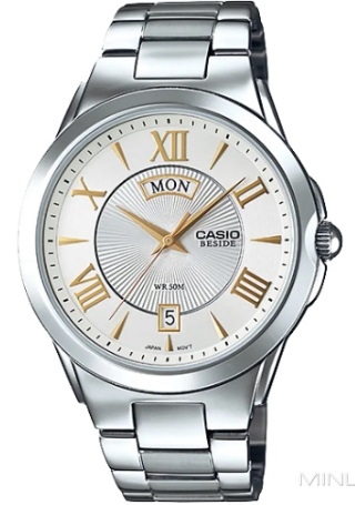 CASIO BESIDE Mod. DAY & DATE - WHITE, GOLD INDEXES