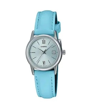 CASIO COLLECTION Mod. LADY DATE SILVER, LEATHER - LIGHT BLUE