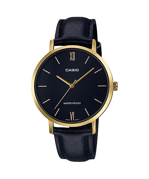 CASIO COLLECTION Mod. MINIMAL GOLD, LEATHER - BLACK
