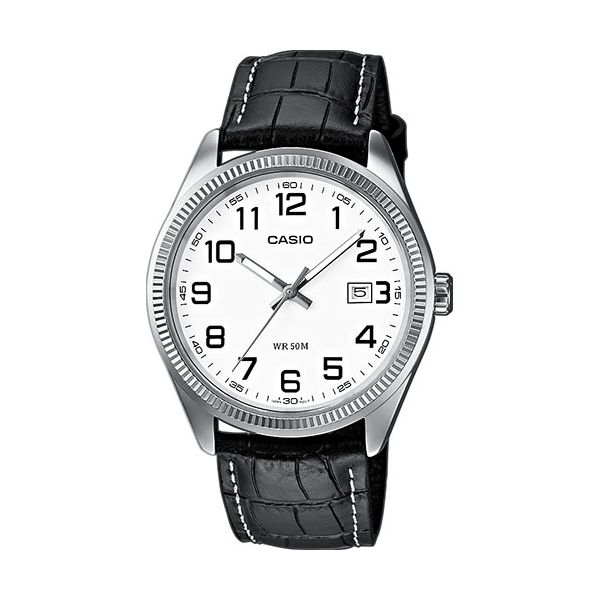 CASIO COLLECTION Mod. DATE.  LEATHER - WHITE, NUMBERS