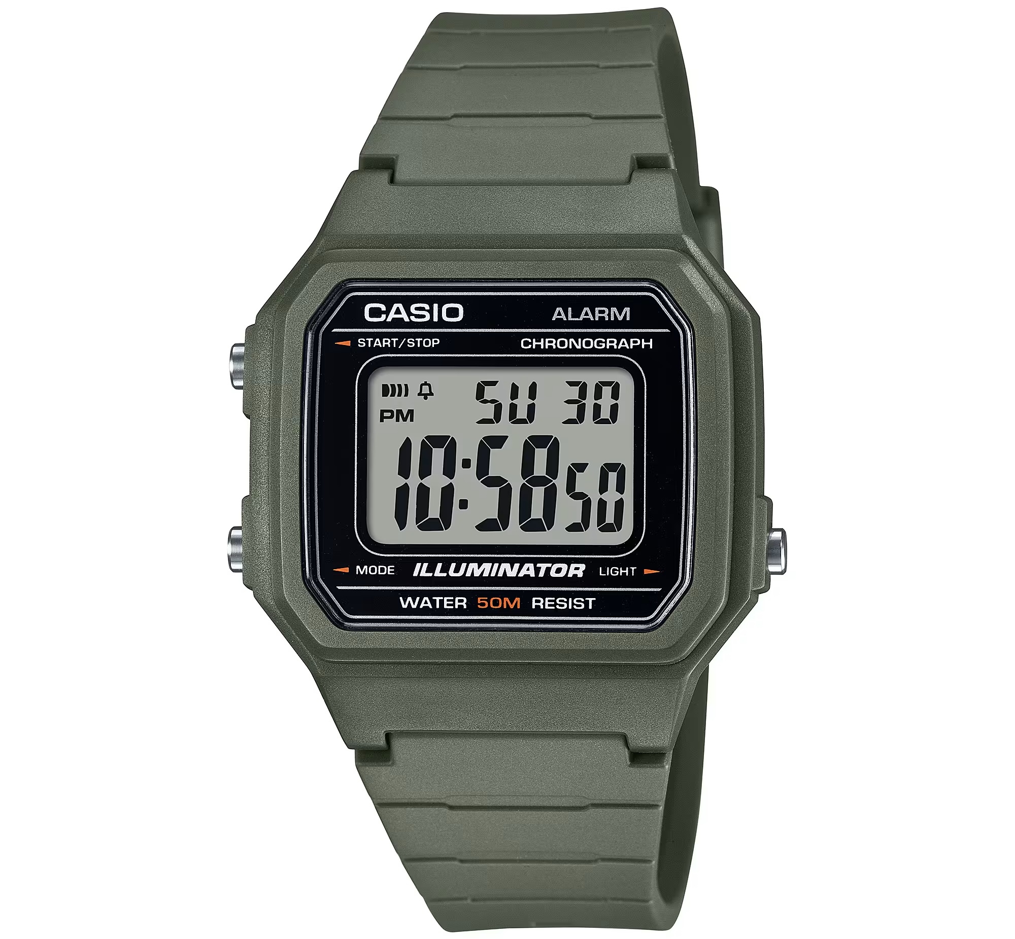 CASIO TIMELESS COLLECTION Mod. SPORT ILLUMINATOR WR 50M, ALARM, CHRONOGRAPH - ARMY GREEN