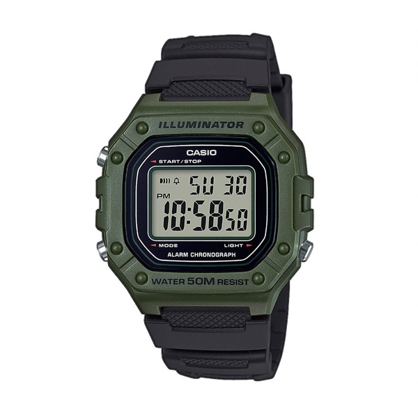 ​CASIO TIMELESS COLLECTION Mod. SPORT ILLUMINATOR WR 50M, ALARM, CHRONOGRAPH - ARMY GREEN