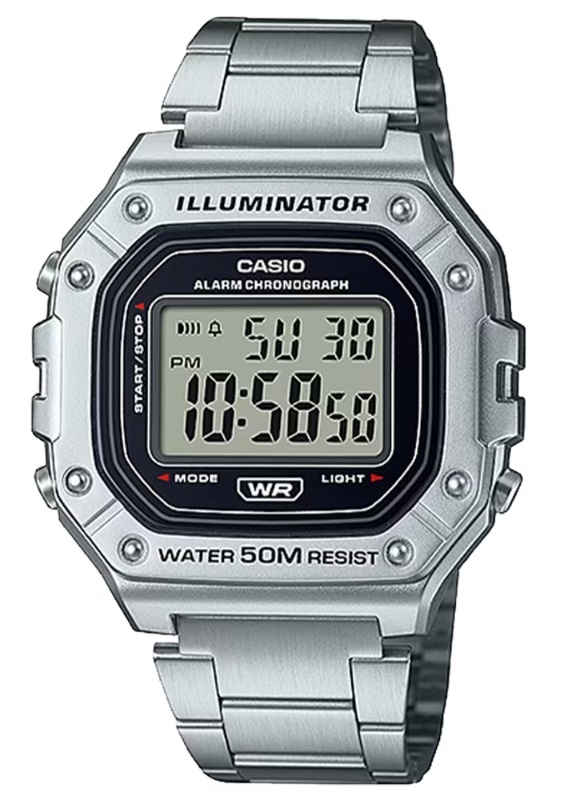 CASIO TIMELESS COLLECTION Mod. SPORT ILLUMINATOR WR 50M, ALARM, CHRONOGRAPH - SILVER - METAL SERIE