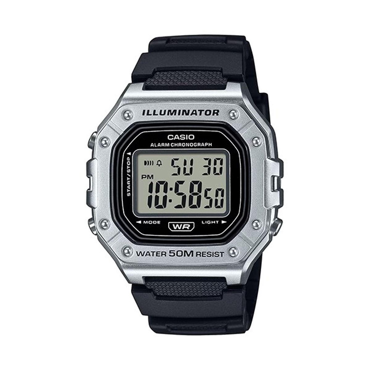 CASIO TIMELESS COLLECTION Mod. SPORT ILLUMINATOR WR 50M, ALARM, CHRONOGRAPH - SILVER - METAL SERIE