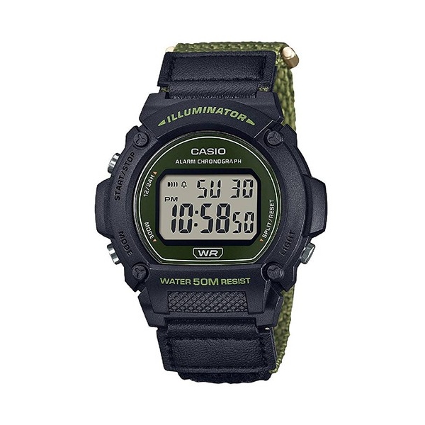 CASIO TIMELESS COLLECTION Mod. SPORT- ILLUMINATOR, WR 50M, ALARM, CHRONOGRAPH - ARMY GREEN - COLORED SERIE